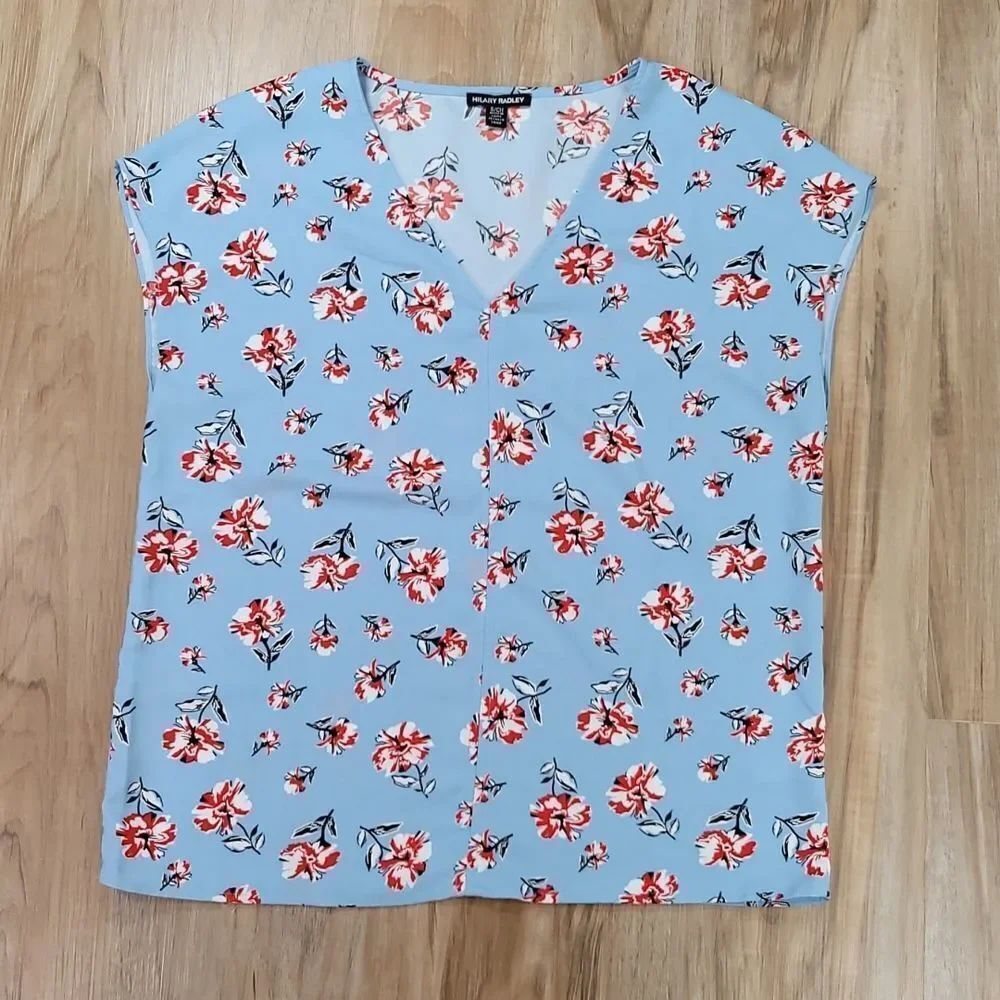 🔺️Hilary Radley Blue & Red Floral Print Sleeveless Blouse Small